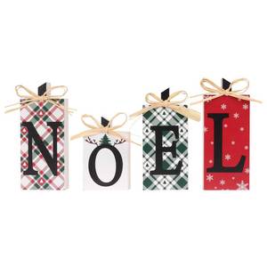 lot 12303 image: RoseCraft Christmas Decorations, 4PCS Rustic Wooden NOEL Sign Table Decorations, for Home Farmhouse Indoor Holiday Party Decor.