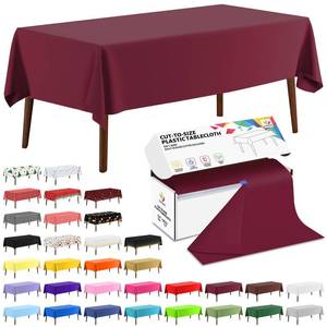 lot 13005 image: CXPSINC 54 Inch X 300 Feet Plastic Table Cover Roll Disposable Tablecloth with Slide Cutter for All TypeShape Tables  Picnic, Party, Banquet, Birthdays, Weddings (Burgundy, 300 Feet)