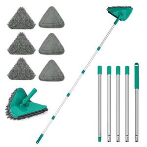 lot 13012 image: JEHONN Wall Cleaner Mop with Long Handle 82 Inches, 3-in-1 Ceiling Cleaning Tool Duster with 6 Replacement Microfiber Chenille Pads for Painted Walls, Baseboard, Window, Floor (Green)