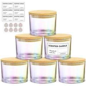 lot 13019 image: SUPMIND 16oz 3 Wick Candle Jars 6 Pack - Large Empty Iridescent Wide Mouth Glass Candle Making Jars with Bamboo Lids and Stickers and Labels, Bulk Candle Containers for Making Candles