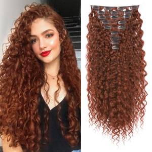 lot 14040 image: FLUFYMOOZ 9PCS Clip in Hair Extensions 22 Inch Curly Hair Extension Long Soft Synthetic Hairpieces for Women (Copper Red)