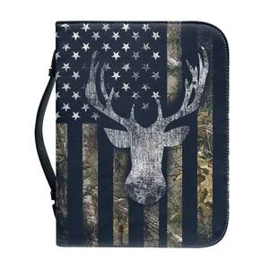 lot 14053 image: Talayituse Camo Deer American Flag Pattern Faux Leather Bible Cover for Men Boys Women Girls Christian Bible Case with Handle Carrying Book Case Protector Bible Tote Handbag Gifts, M
