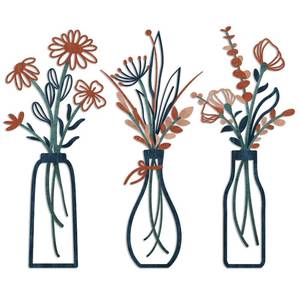lot 14054 image: Pigort 3 Pieces Metal Flowers Wall Arts - Rustic Farmhouse Decor Minimalist Flower Wall Decors for Living room Bathroom Bedroom Dining Room-Housewarming Gifts