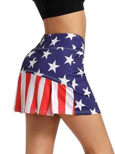 lot 14055 image: Pleated Tennis Skirt Golf Skort for Women with Pockets Shorts Athletic Workout Running Skirt Ruffle on Back (USA Flag, X-Small)