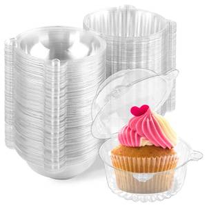 lot 14061 image: Zezzxu 100 Pack Individual Cupcake Containers, Clear Plastic Cupcake Holders with Dome Lids, Single Cupcake Carriers for Cupcakes, Hot Cocoa Bombs, Muffins, Pastries