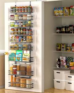 lot 1572 image: Moforoco 9-Tier Over The Door Pantry Organizer, Pantry Organization and Storage, Black Hanging Basket Wall Spice Rack Seasoning Shelves, Home & Kitchen Bedroom Bathroom House Essentials
