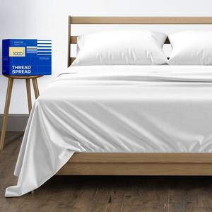 lot 1574 image: THREAD SPREAD 100% Pure Egyptian Cotton Sheets King Size - 1000 Thread Count 4 PC Deep Pocket King Size Bed Sheet Set, Soft White Sateen Weave Luxury Hotel Cooling Sheet Sets, Fits Mattress Upto 18