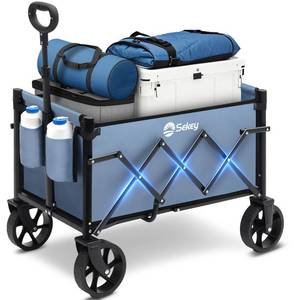 lot 1578 image: Sekey Heavy Duty Wagon with Big Wheels, Foldable Cart with 220LBS Capacity, Utility Lightweight Wagon, Collapsible Grocery Shopping Cart for Camping Sports & Holiday. Blue