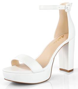 lot 1586 image: Ankis Platform Heels 4 Inches Chunky heels Sandals for Women Comfy Open Toe Block Heeled Sandals Black Nude White Silver Gold Ankle Strappy Black Chunky Platform Heel for Women Summer Dress Shoes 6