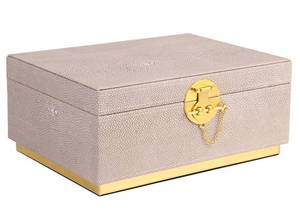 lot 1587 image: HofferRuffer Elegant Faux Leather Decorative Box, Storage Jewelry Box Organizer, Large Dresser Cosmetic Organizer Holder, Classic Jewelry Accessory Organizer, 11x8x4.8 inches (LightGrey)