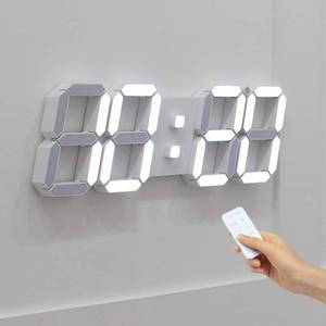 lot 1588 image: mooas 3D LED Clock, Multi-Function LED Clock (Calendar, Alarm, Temperature) (15.3 Big Plus White Wall Clock with Remote Control)