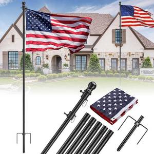lot 1589 image: LAKEROD Flag Pole for Outside House in Ground - 8.5ft Flagpole Holder with Embriored 3x5 American Flag,Portable Windproof Stake - Stainless Steel Inground Flag Pole Kit for Yard Lawn Camper Outdoor