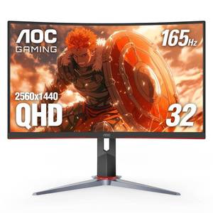 lot 1621 image: AOC CQ32G2S 32 Curved Frameless Gaming Monitor 2K QHD, 1500R Curved VA, 1ms, 165Hz, FreeSync, Height adjustable, 3-Year Zero Dead Pixel Guarantee,Black