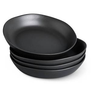 lot 1627 image: AmorArc 9.75 Ceramic Large Pasta Bowls, 38oz Stoneware Flat Serving Bowls Set of 4, Oven,Microwave&Dishwasher Safe Bowls with Wavy Rim for Fruit Pasta Salad Meal, Matte Black