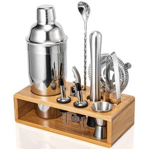 lot 1628 image: Cocktail Shaker Set, Mixology Bartender Kit 10-Piece Bar Tool Set with Stylish Bamboo Stand, Bar kit Matini Shaker Mixing Spoon Muddler Jigger Cocksrew for Barware Set
