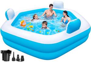 lot 1631 image: ZEUSFIRE Inflatable Pool for Adults, 77 X 71 X 22 Large Blow Up Pool with Pump, Oversized Thickened Full Size Family Swimming Pools for Outdoor Backyard Summer Water Party Indoor Use