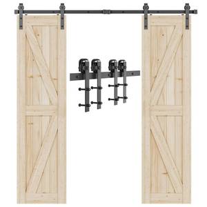 lot 1634 image: Signstek 10 FT Double Sliding Barn Door Hardware Track Kit, Wood Slab Use, for Garage, Kitchen, Bedroom, Fit 30 Wide Door Panel-Smoothly and Quitely-Easy to Install (J Shape Hanger)