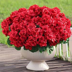 lot 1635 image: 16 Bundles18 Artificial Geranium Flowers for Outdoor Spring Summer Decoration,Fake Silk Geranium Faux Plants UV Resistant for Front Door Planter Outside Home Garden Balcony Yard Porch Decor (Red��