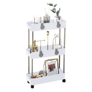lot 1639 image: 3-Tier Slim Mobile Shelving Unit on Wheels, Slide Out Rolling Bathroom Storage Organizer, Utility Carts Shelf Rack for Kitchen Bathroom Laundry Room Narrow Places, White