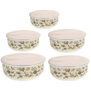 lot 2029 image: PRETYZOOM 5 Pcs Enamel Mixing Bowls Set Fruit Cereal Ice Cream Salads Prepared Bowls with Lid Nesting Food Storage Container for Home Kitchen
