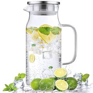 lot 2037 image: A 1.2 Liter 40 oz Small Glass Pitcher with Lid and Spout, Glass Carafe for HotCold Water, Iced Tea Jug for Coffee, Juice and Homemade Beverage