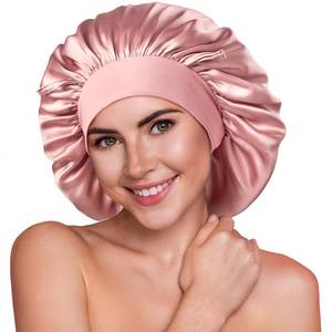lot 2038 image: YFONG 100% 22 Momme Mulberry Silk Bonnet for Sleeping Women, Larger Double Layer Silk Hair Wrap for Curly Short Long Hair, Non-Slip Sleep Cap Turban with Elastic Tie Band for Hair Care, Pink