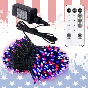 lot 2041 image: Red White and Blue String Lights, 4th of July Independence Day Lights Decoration, 300 LED 98ft, Waterproof with 8 Modes Plug in, Timer, Expandable, Memorial Day Patriotic Party Decor, Outdoor, Indoor