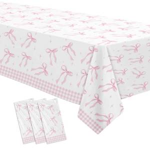 lot 2051 image: Srua Don Pink Bow Party Decorations Tablecloth, Girl Bow Theme Coquette Birthday Party Supplies Table Cover, Pink Bow Birthday Baby Shower Decorations Table Cloth, 3 Pack, 86in x 55in