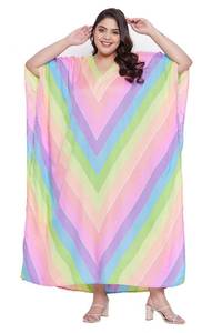 lot 2057 image: Gypsie Blu Women Long Maxi Plus Size Polyester Kaftan Caftan Gown Beach Party Casual Dress (Multi-Color Rainbow)