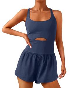 lot 2058 image: Womens Running Onesie Workout Rompers Padded BraOne Piece Outfits Exercise Jumpsuits Gym Yoga Onesie Clothes, Navy Blue M