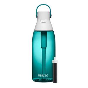 lot 2065 image: Brita Hard-Sided Plastic Premium Filtering Water Bottle, BPA-Free, Reusable, Replaces 300 Plastic Water Bottles, Filter Lasts 2 Months or 40 Gallons, Includes 1 Filter, Sea Glass - 36 oz.