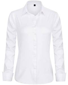 lot 2066 image: J.VER Womens Dress Shirts Long Sleeve Button Down Shirts Wrinkle-Free Stretch Regular Fit Solid Work Blouse White X-Large