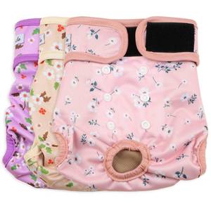 lot 2068 image: Grecle Female Dog Diapers - Premium Reusable Diapers for Doggie in Heat - Highly Absorbent Dog Diapers Female for Pet Incontinence with Adjustable Snaps Flowers, XL