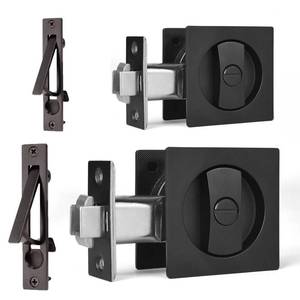 lot 2088 image: Dontay 2 Pack Pocket Door Privacy Lock, Flush Handles, 2-38 Backset, (BedBath) Latch, Recessed Knob, Hardware for 1 38�� to 2 316�� Thickness Door (Including Edge Pull, Matte Black, Square)