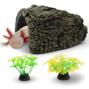 lot 2091 image: Axolotl Hides for Aquarium and Fake Water Plants Set, Axolotl Cave Aquarium Plastic Tree, Tortoise Turtle Hideout, Fish Tank Decor, Axolotls Tank Accessories, Turtle Tank Accessories (Plant Cave, L)