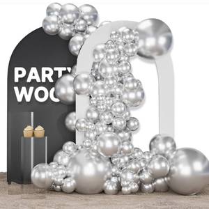 lot 2096 image: PartyWoo Metallic Silver Balloons, 100 pcs Silver Metallic Balloons Different Sizes Pack of 18 Inch 12 Inch 10 Inch 5 Inch Silver Balloons for Balloon Garland Arch as Party Decorations, Silver-G102