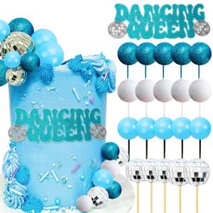 lot 2108 image: JeVenis Disco Ball & Cake Toppers - Dancing Queen Decorations, Silver Balls & Bells for 80s Themed Cake
