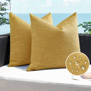 lot 2109 image: Artscope Outdoor Waterproof Throw Pillow Covers 18x18 Inch Decorative Linen Outdoor Pillows Cushion Case for Patio Couch Sofa - Yellow