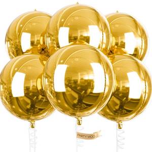 lot 2116 image: PartyWoo Gold Foil Balloons 6 pcs 22 Inch Large Round Gold 4D Mylar Balloons and Ribbon for Graduation Wedding New Year Baby Shower Gender Reveal Bachelorette Birthday Party Decorations