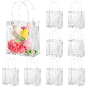 lot 2122 image: BESARME 20 Pack 6.3 x 5.9 x 2.8 Clear Gift Bags with Handle, Reusable Plastic Small Gift Bags for Party Favors Wedding Birthday
