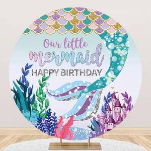 lot 2140 image: Renaiss 6.5x6.5ft Our Little Mermaid Birthday Round Backdrop Cover Under The Sea Castle Mermaid Tail Circle Photography Background Underwater Princess Girl Birthday Party Decor Arch Photo Booth Props