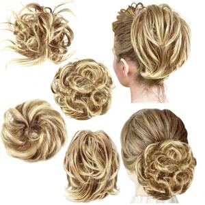 lot 2141 image: WILLBOND 4 Pcs Messy Hair Bun Hairpiece Tousled Updo for Women Hair Extensions Straight Short Ponytail Elastic Scrunchies Curly Accessories