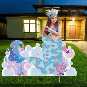 lot 2147 image: Lineshading Mermaid Party Decoration Mermaid Tail LED Yard Sign Ocean Themed Party Lawn Decorations with Lights Outdoor Lawn Signs with Stakes Decor for Birthday Decor Photo Prop Supplies