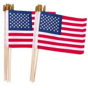 lot 2151 image: 12 Pcs 8x12 Inch Small American Flags on Sticks, US Handheld WoodenStick flag with Kid-Safe Spear Top,American Flag for Outside,Independence Day,Patriotic Decorations,Yard Gladen Outdoor Flag, 4th of July Decorations