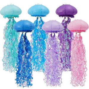 lot 2156 image: YUNXUAN Mermaid Birthday Decorations, Jellyfish Paper Lanterns Hanging Jellyfish Decorations for Mermaid Baby Shower Ocean Under The Sea Party Decorations Pack of 6 (Pink Purple Blue)