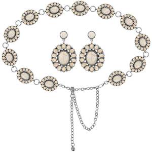lot 2163 image: Sasylvia White Turquoise Concho Chain Belt Metal Western Waist Belts for Women Boho Turquoise Drop Earrings(Classic Style)