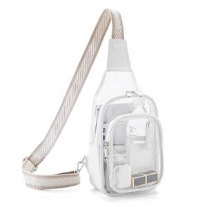 lot 2166 image: XYWstore Milk White Clear Sling Bag For Women, Stadium Approved, Multi-Functional, Adjustable Strap, PVC & Leather, 6.7 x 2.3 x 11.8 Inches