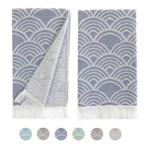lot 2175 image: sea me at home Hand Towels for Bathroom, Cotton Kitchen Hand Towels, 100% Cotton Turkish Hand Towel Set of 2, Decorative Towel Set with Modern Boho Design (Navy Waves)