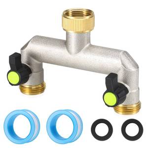 lot 2179 image: Brass Garden Hose Splitter - Water Hose Splitter 2 Way Heavy Duty, Outdoor Faucet Splitter with Shut Off Valves, Hose Bib Adapter and Spigot Connector 34