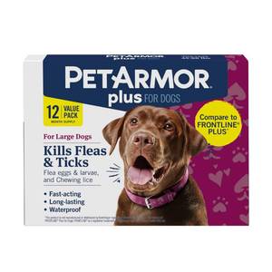 lot 2193 image: PetArmor Plus Flea and Tick Prevention for Dogs, Dog Flea and Tick Treatment, 12 Doses, Waterproof Topical, Fast Acting, Large Dogs Dogs (45-88 lbs)
